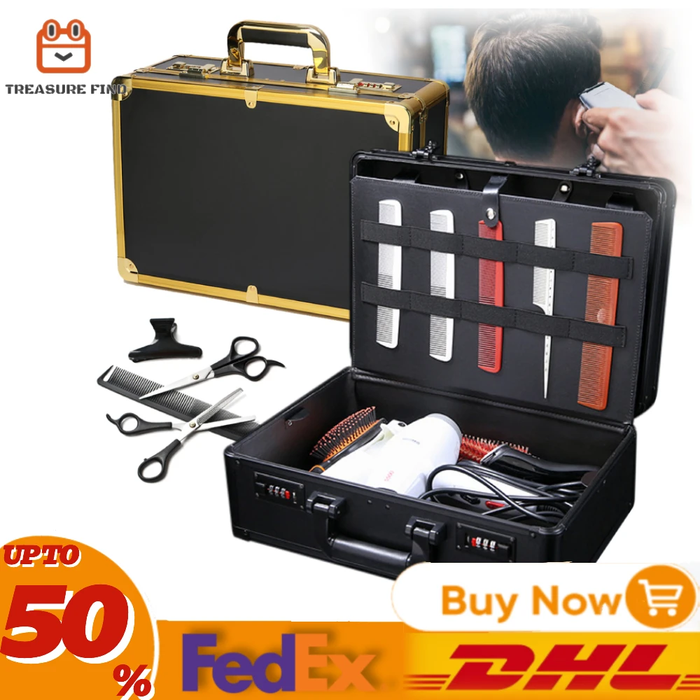 Professional Barber Case, Portable Travel Stylist Tool Box Barber Tool Organizer for Clippers Trimmers Shears Scissors Combs Bla