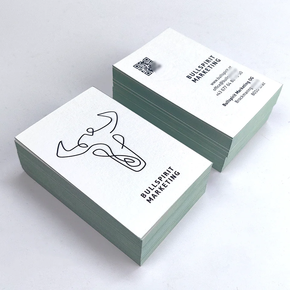 Wholesale Custom LOGO Luxury Green Edge Business Card Colored Border Visiting Card Printing QR Code Specialty Textured Paper