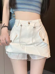 Zoki White Sexy Cargo Skirt Women Streetwear High Waist Fashion A Line Skirts Summer Korean All Match Female Slim Skirts New