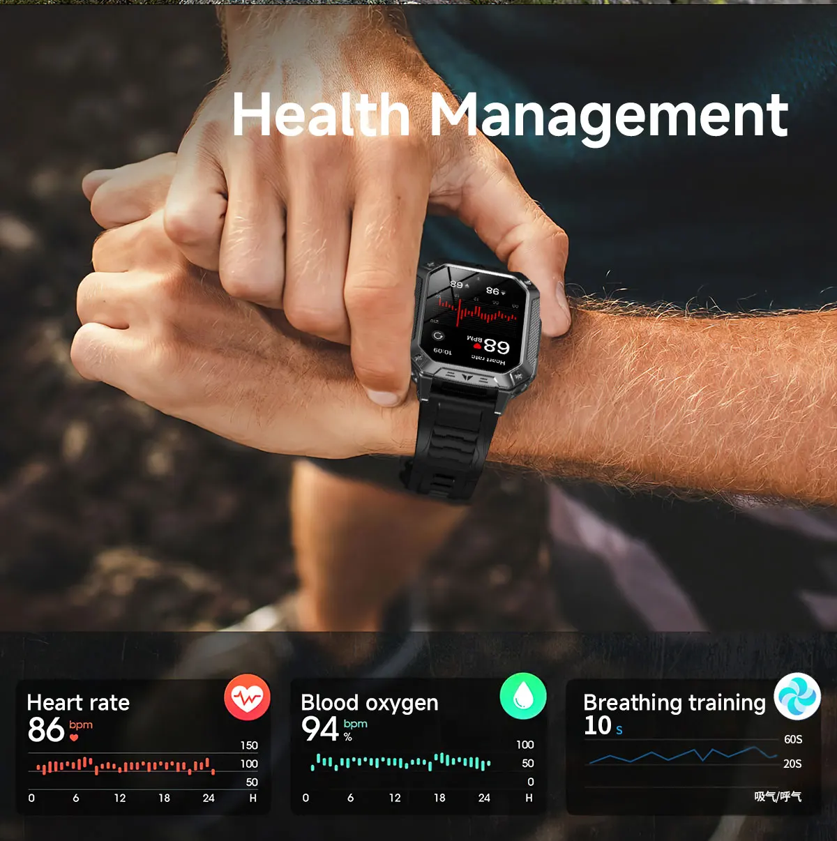 2026 Neue 1400mAh Militär-Smartwatch 10ATM Wasserdicht 2,01" AMOLED SOS+LED-Taschenlampe Herzfrequenz 100+ Sportmodi Fitness-Uhr – Detail 17