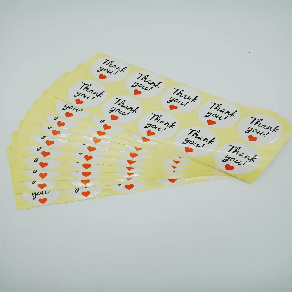 100pcs/lot Red Heart with 'Thank You' Round Slogan Self-adhesive Sealing Sticker DIY Decorative Package Label Handmade Products