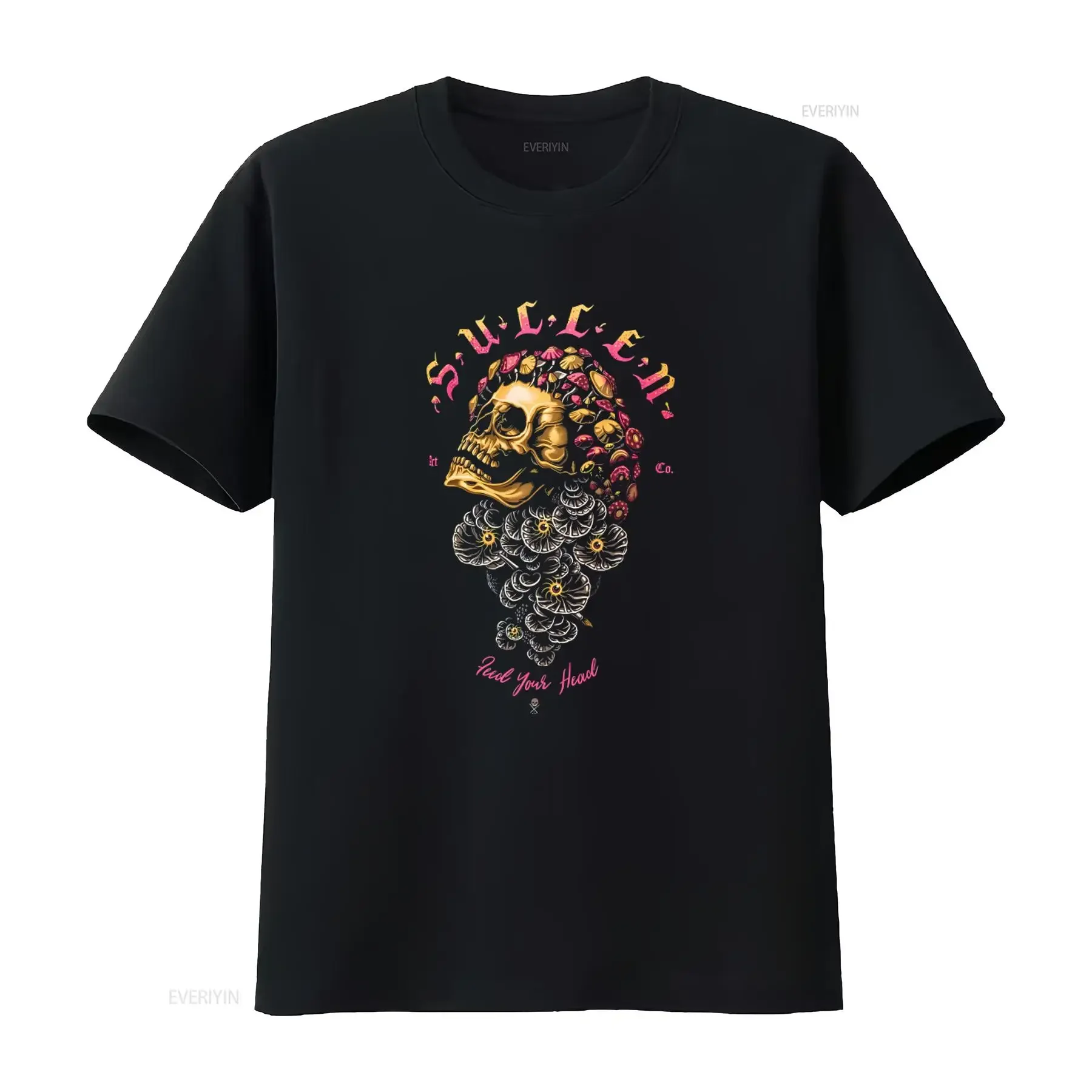 Sullen Feed Your Head Skull Mushroom Black Premium T Shirt UK M 3XL No Duty Gothic Floral Design vintage Washed homme
