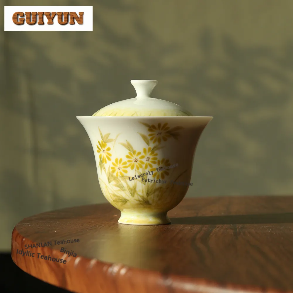 

125 мл ручная роспись Daisy Gaiwan ретро чайная подставка чайная чаша с крышкой комплект чайник крышка миска для чайных аксессуаров украшения ремесло