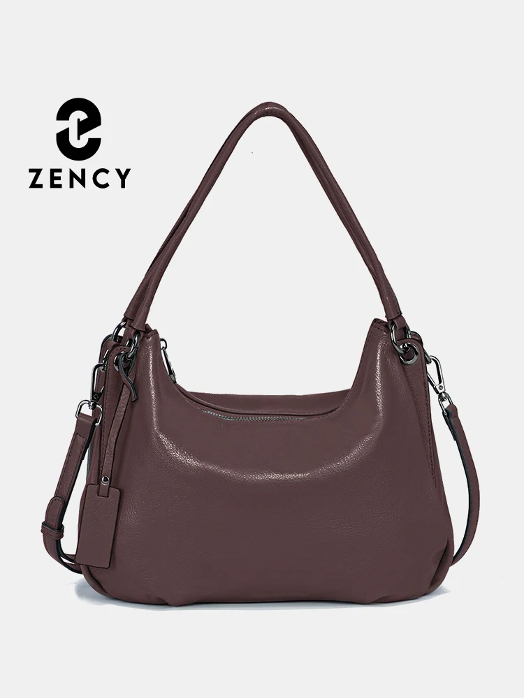 Zency Genuine Leather Hobo Bag For Women Simple Classic Casual Handbag Commute Shoulder Tote Soft Crossbody Bag Big Pockets