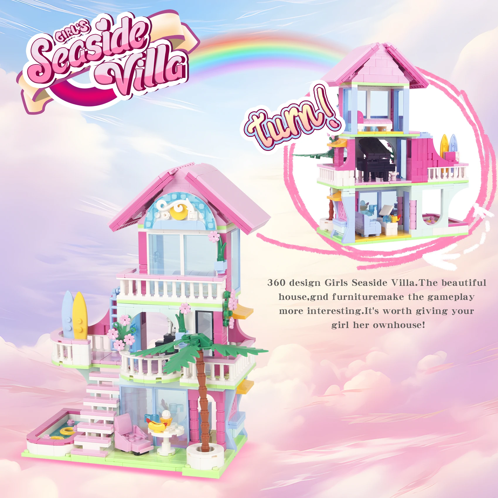 クリエイティブフレンドサマーヴィラ建築ビルディングブロックスイミング貧困MOC組み立てレンガおもちゃ女の子子供向けギフト