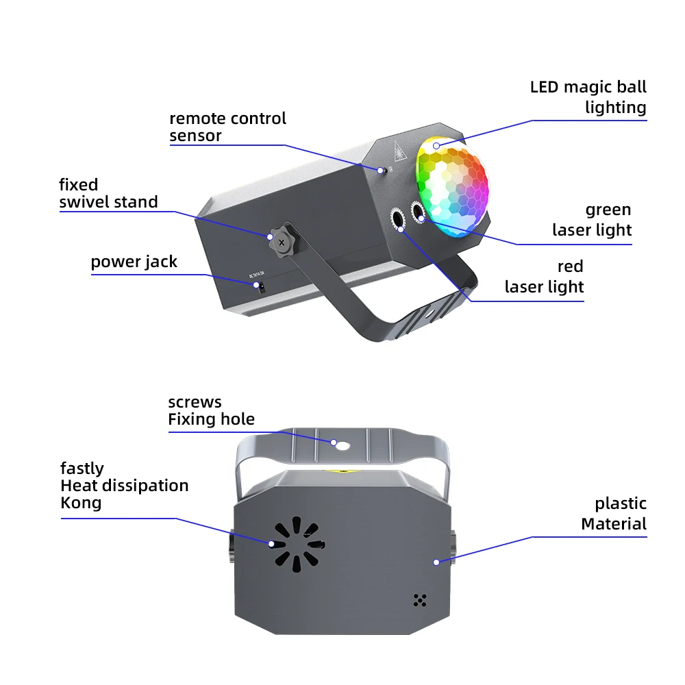 Bola de discoteca láser para DJ, luz de escenario roja, verde, azul, proyector de fiesta, Luces de decoración de vacaciones para Club de Navidad al aire libre