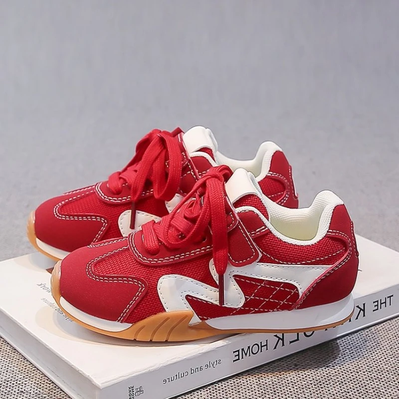 2026 New Kids'Casual Shoes Sneakers Mesh Spring Shoes for Girls Breathable Anti-slip Thick Bottom Red Purple Shoes Size 26-37