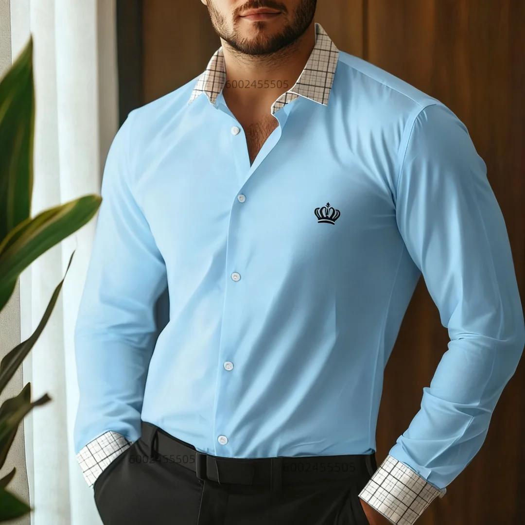 

Men's iron-free long-sleeved lapel shirt, casual and comfortable long-sleeved shirt, spring and autumn inner shirt, plus size