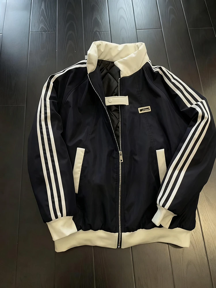 

American Sle Tee Bars Color Blo Baseball Cotton Jaet Men's Women's Autumn Winter Thi Warm Casual Loose Cotton Coat