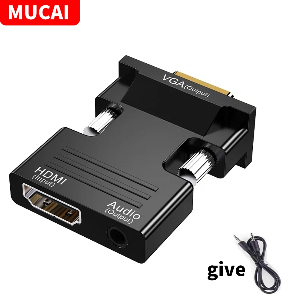 MUCAI HDMI 호환 암-VGA 수 변환기, 3.5mm 오디오 케이블 어댑터, 1080P FHD 비디오 출력, PC 노트북 TV 박스 모니터용 