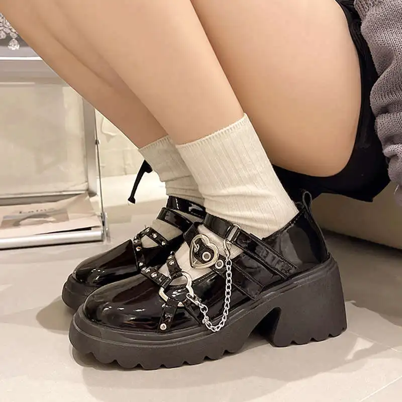 Casual Woman Shoe Clogs Platform Round Toe Female Footwear Oxfords Summer On Heels Creepers New Dress Leather Square heel Mary J