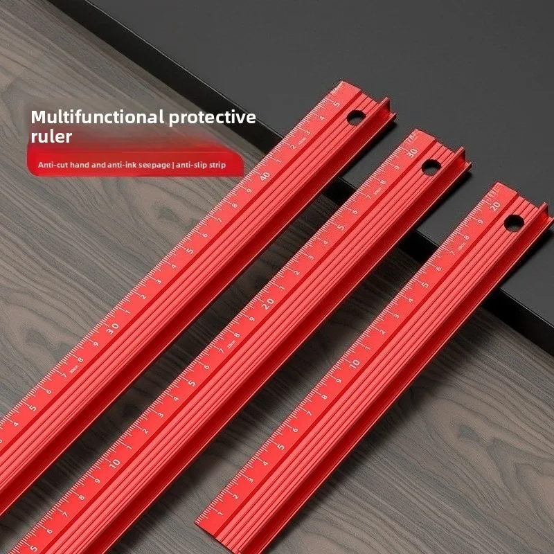 Aluminum Alloy Safety Ruler, Thickened Anti-slip Cutting Ruler for Craft Drawing Advertising Cutting