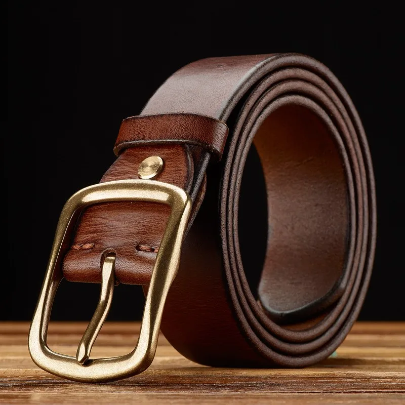 leather top layer men's belt handcrafted casual and versatile
