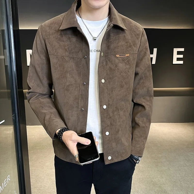 

New Mens Spring Autumn Jacket Trendy Brand High End Lapel Suede Ruffian Handsome Coat Casual Business Outerwear