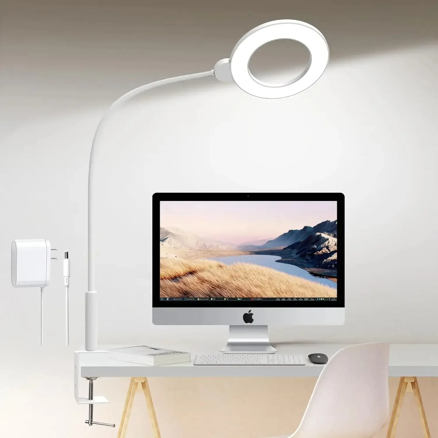 Led Desk Lamp for Home Office, Stepless Dimming Desk Lamps with Clamp 360° Flexible Gooseneck Office Lamp Eye Caring Table Lamp