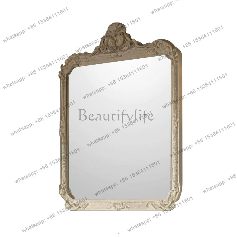 European antique white square dressing mirror retro French living room high-end wall decorative mirror