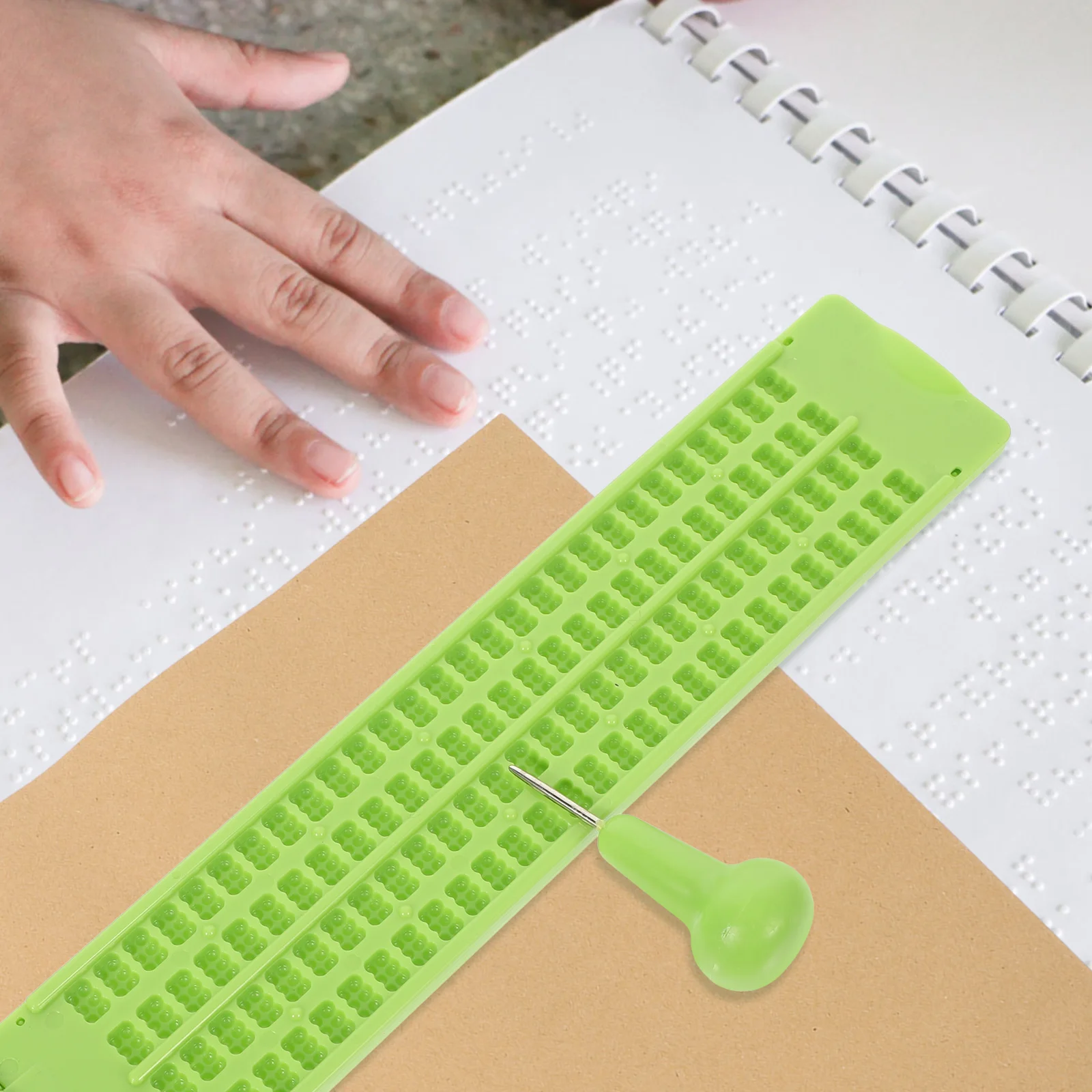 

27 Lines 30 Braille Writing Blind Board Green 2 Sheets Plastic Material Durability Portable Health Care
