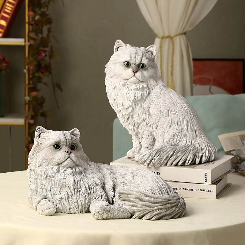 Creative Cute Cat Figurine Resin Kitten Realistic Chinchilla Model Home Decoration Living Room Desktop Ornament