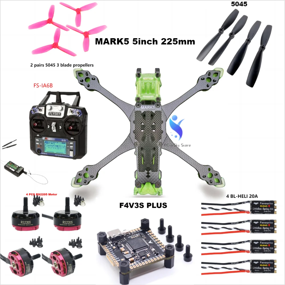 F4V3S F4 V3S V3พลัสควบคุมการบิน MARK5 5นิ้ว FPV คาร์บอนไฟเบอร์เฟรม225มม. บาโรมิเตอร์ในตัว OSD RC สำหรับแข่ง FPV โดรน