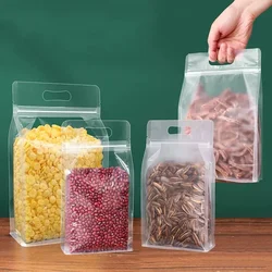 50pcs Food Packaging Ziplock Bags Transparent Frosted with Handle Stand Up Sealed for Candy Nuts Storage Reusable Pouch