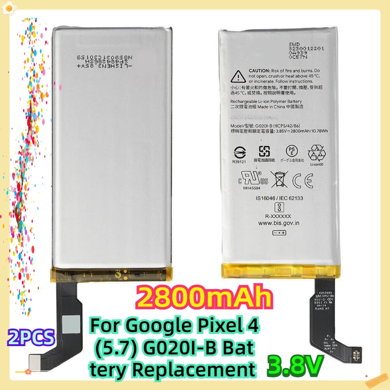 

For Google Pixel 4 (5.7) G020I-B 3.85V 2800mAh Battery Replacement 2pcs