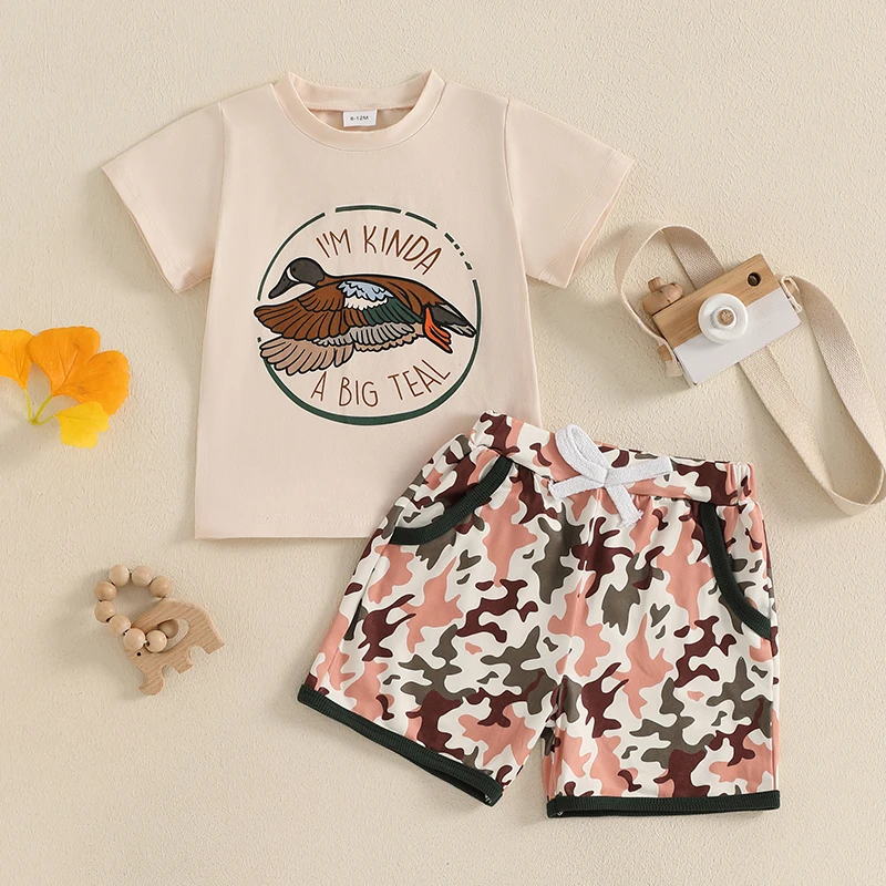 Ensemble 2 pièces pour bébé garçon, t-shirt à manches courtes imprimé canard, short à taille élastique, tenue d'été