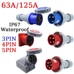 63A 125A Industrial Plug&Socket 3/4/5PIN Electrical Connector IP67 Waterproof 3/4/5core Electrical Connection Wall Mount Socket