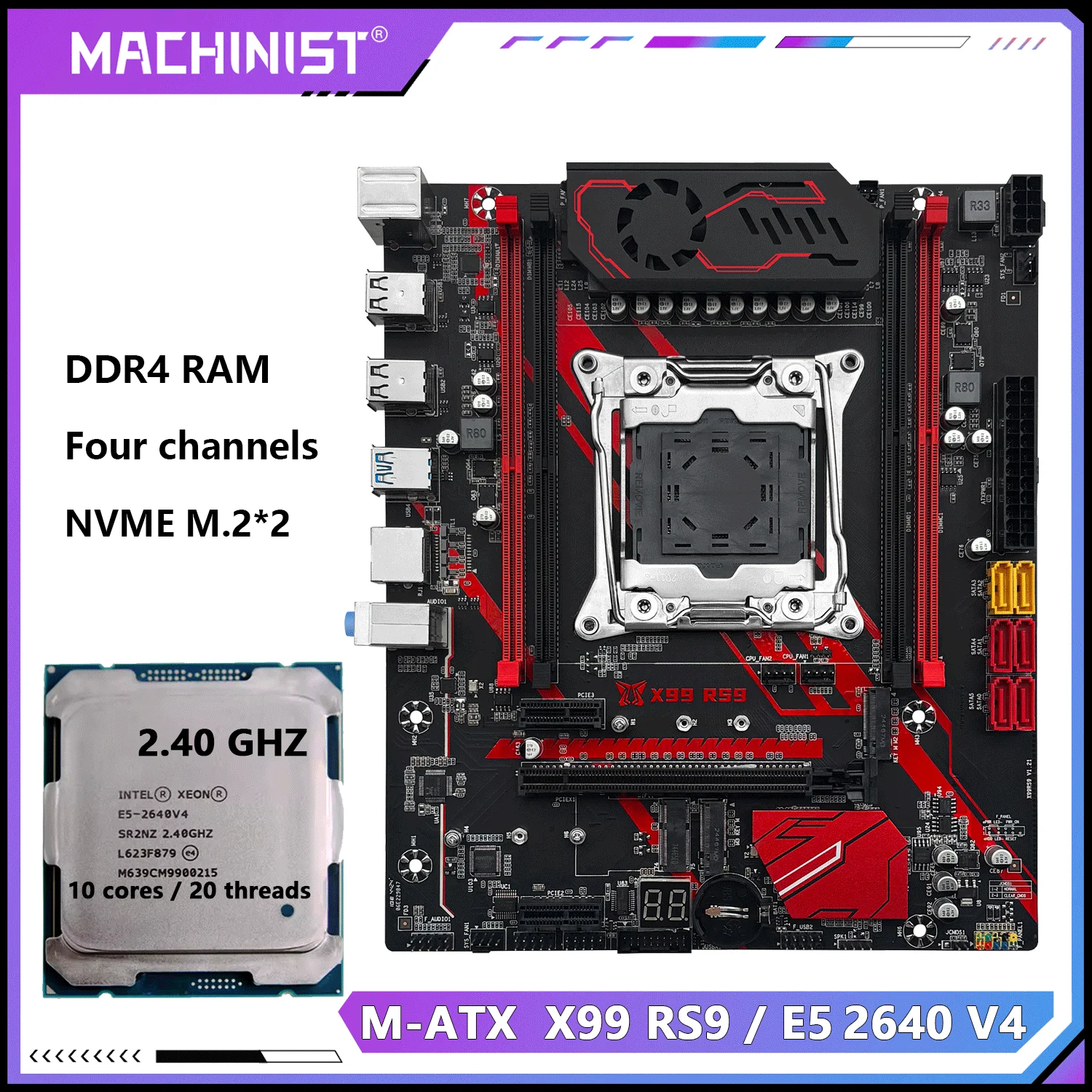 

MACHINIST X99 RS9 Motherboard Kit optional Xeon E5 2640 V4 and E5 2640 V3 CPU LGA 2011-3 Support DDR4 RAM Four channels NVME M.2