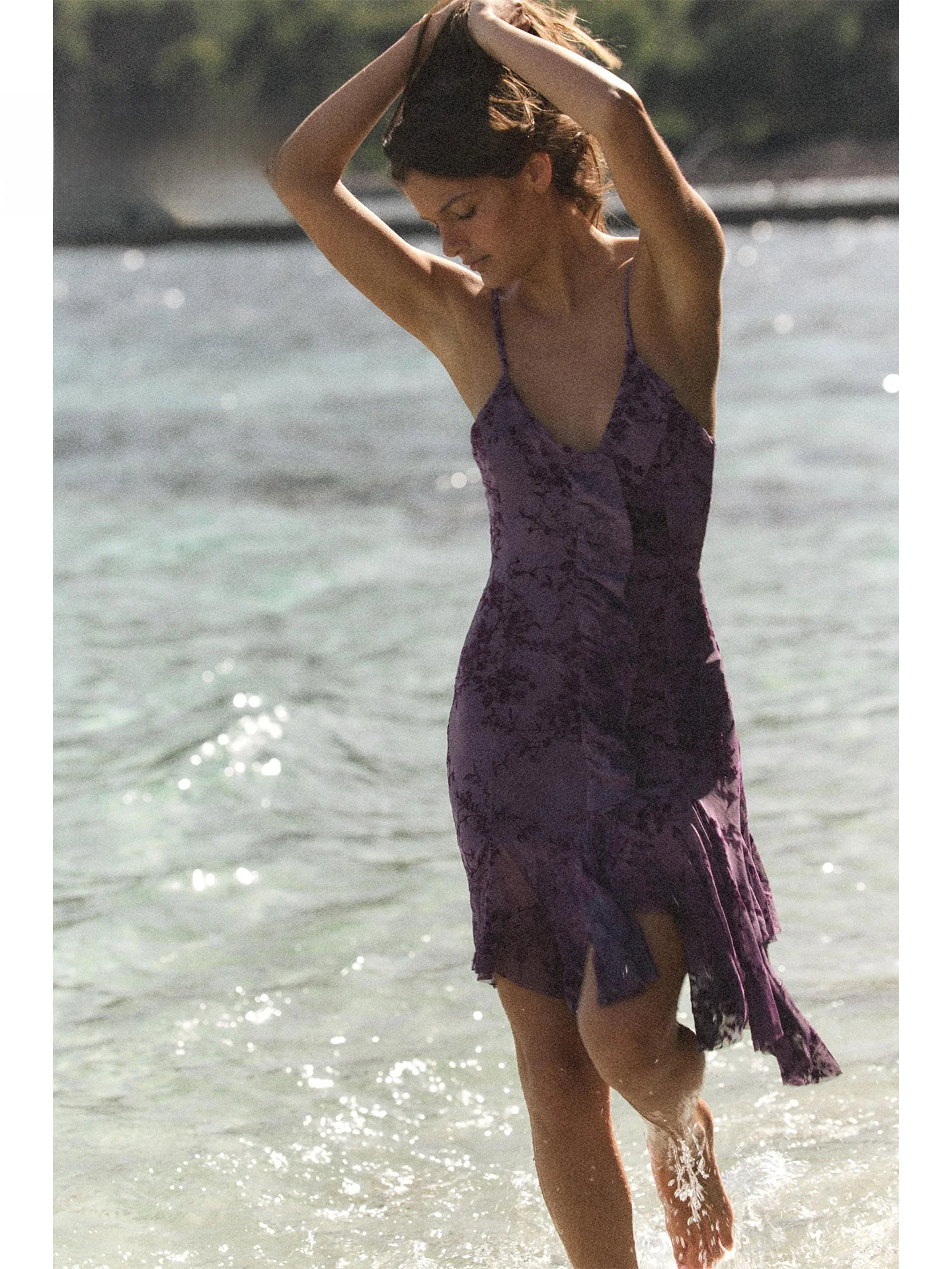 Summer 2026 New Style Light Maturity Atmosphere Purple Tone Flower Pattern Strap Silk Net Irregular Dress Commute Casual Daily