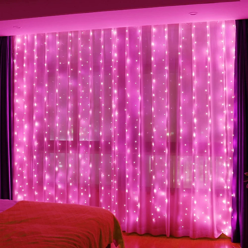 Pink Fairy Curtain Lights For Room USB Powered 3mx2m String Light With Remote 8 Mode Hanging Twinkle Lights For Party Well Decor