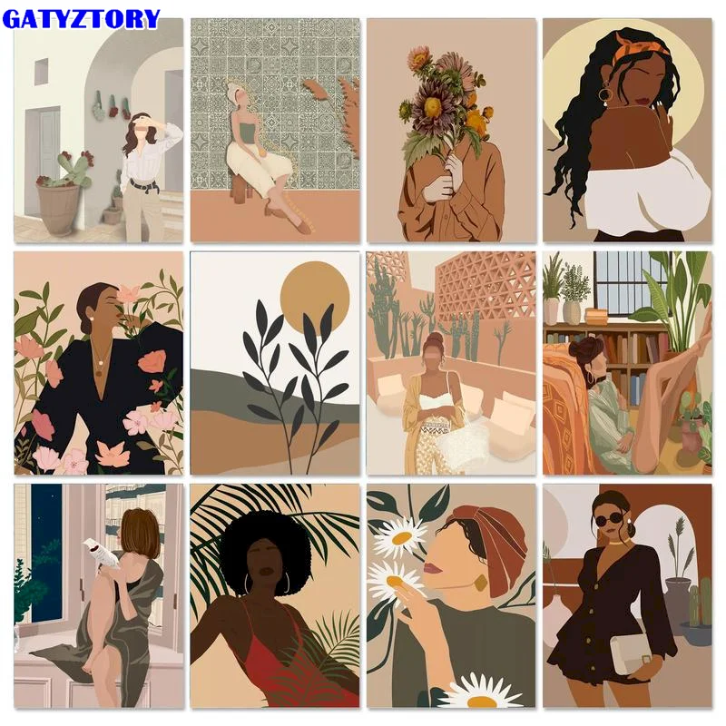 Картина по номерам GATYZTORY «сделай сам», женские иллюстрации, рисование на холсте, ручная роспись, художественные подарки, картины по номерам, наборы для дома