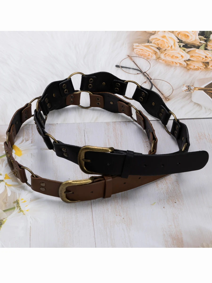 

Ladies's Punk Denim Cowgirl Circle Connection Stud Decorate Waist Belts For Women Pin Buckle Adjustable Cover Girdle Waistband