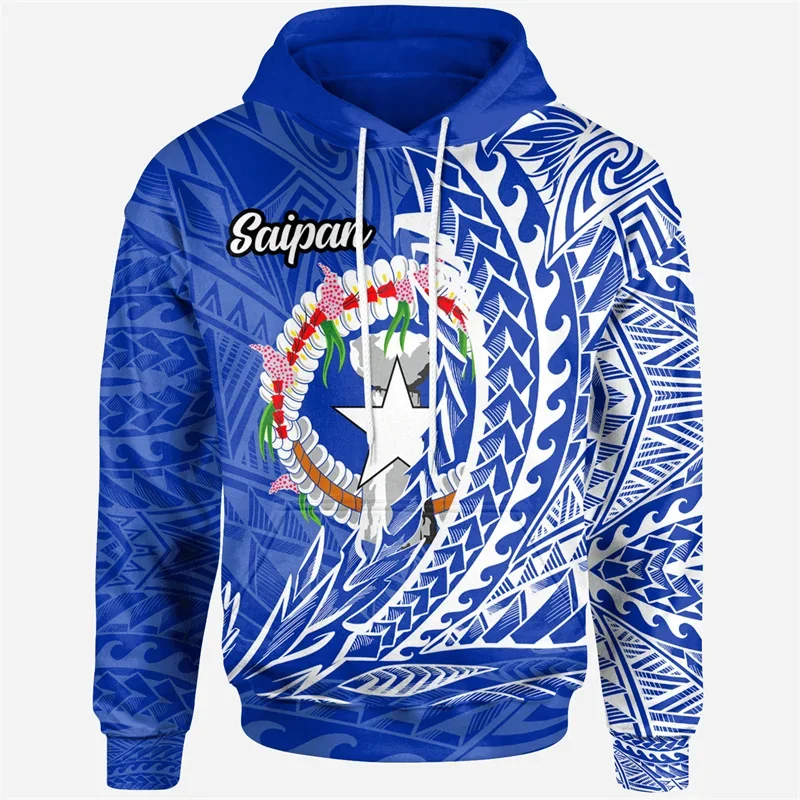 Saipan Island Hawaii Hoodie Tropical Tribe Tattoo Graphic Hoodies for Men Polynesian Hooded Pullovers Sweatshirts Cool y2k Tops