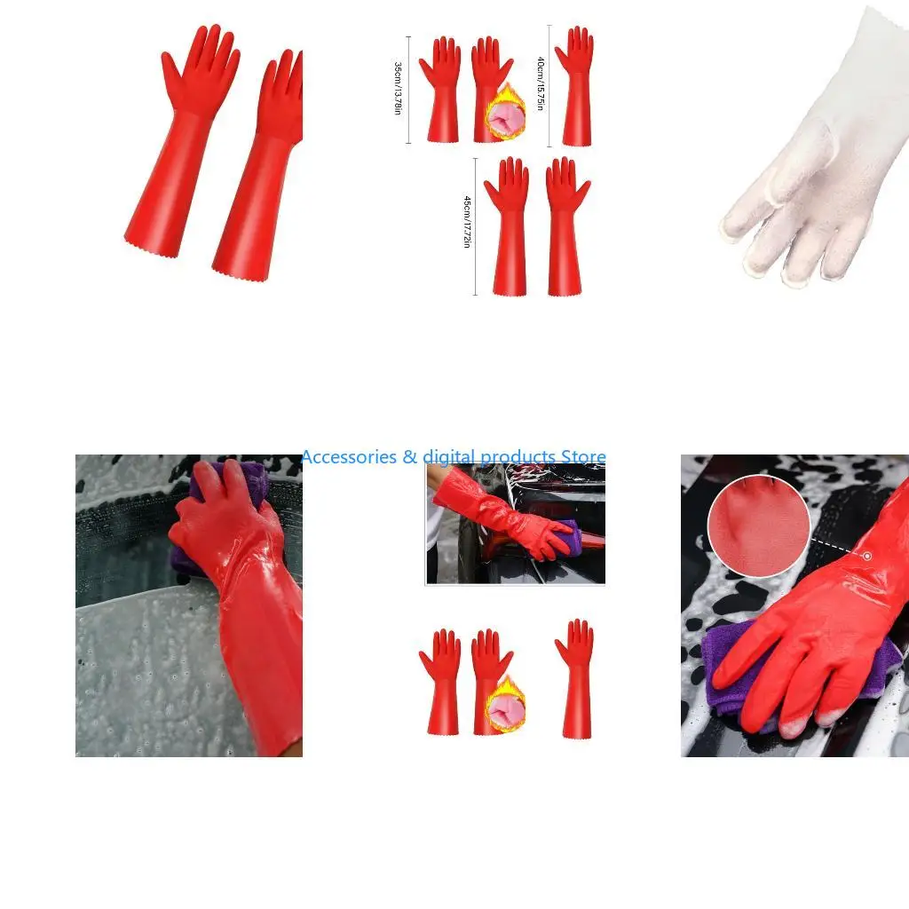 77JD Pair of Heavy Duty Waterproof Gloves Insulated PVC Material Long Sleeve Cold Protective Nonslip Household and Outdoor 2pcs