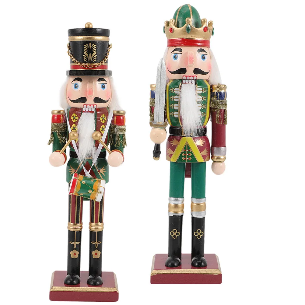 

2Pcs Nutcracker Christmas Decor Wooden Nutcracker Xmas Ornaments Holiday Decoration Desktop Crafts Wood Nutcrackers Decor