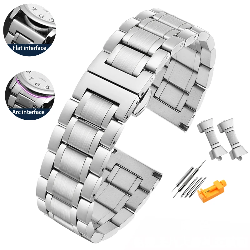 High Quality Stainless Steel Watchband For Casio Tissot Seiko Citizen Metal Flat/Curved End Strap Bracelet Watch Chain 20mm 22mm