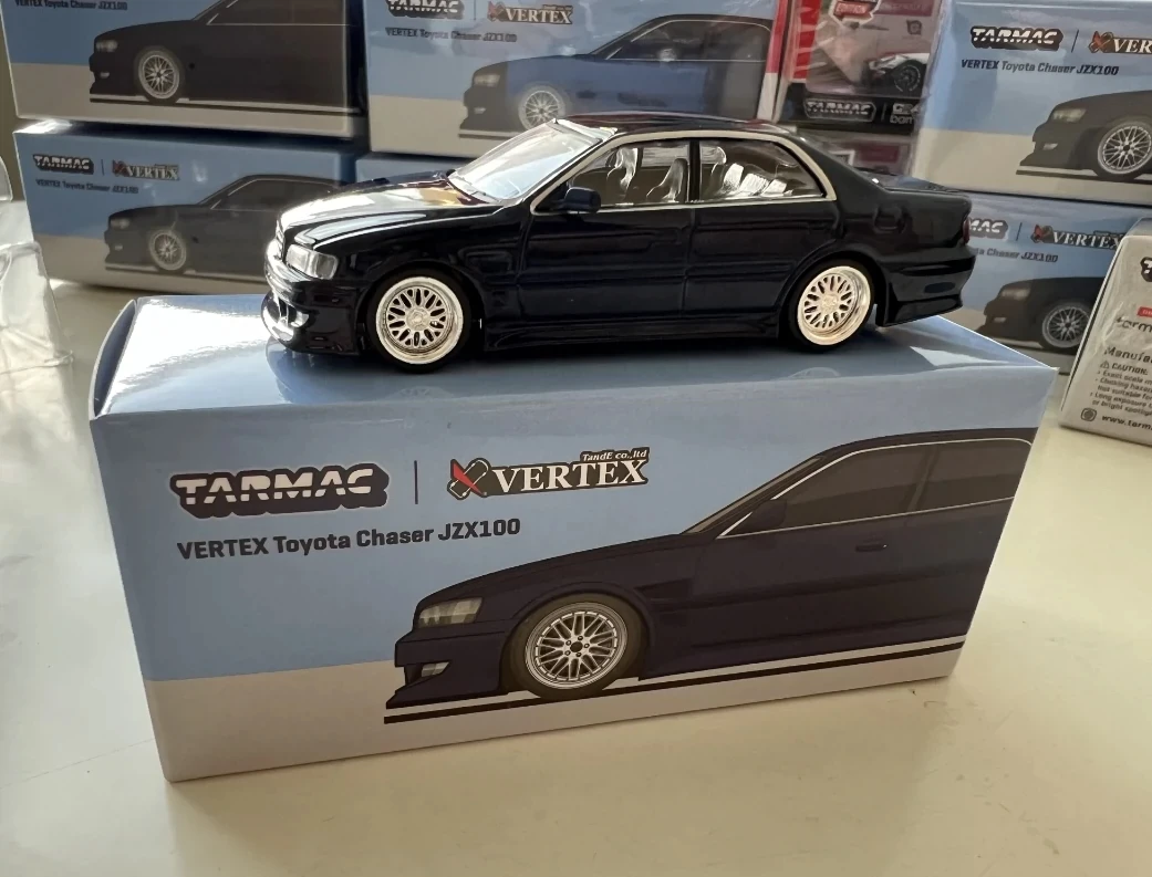 Tarmac Works x VERTEX TW 1/64 Chaser JZX100 Blue Die-cast Alloy Car Model Collection Display Gift