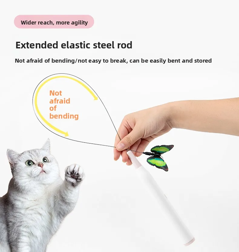 Electric Suction Cup Cat Toy Rotating Butterfly Flying Cat Self-entertaining Toy Long Rod Steel Wire Cat Teaser Toys