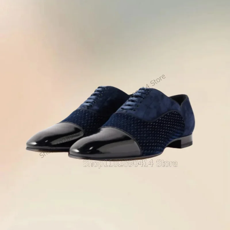 Blaue Fisch Skala Druck Schwarz Patent Leder Männer Schuhe Fashion Slip Auf Männliche Schuhe Luxus Handgemachte Party Bankett Männer Casual Schuhe