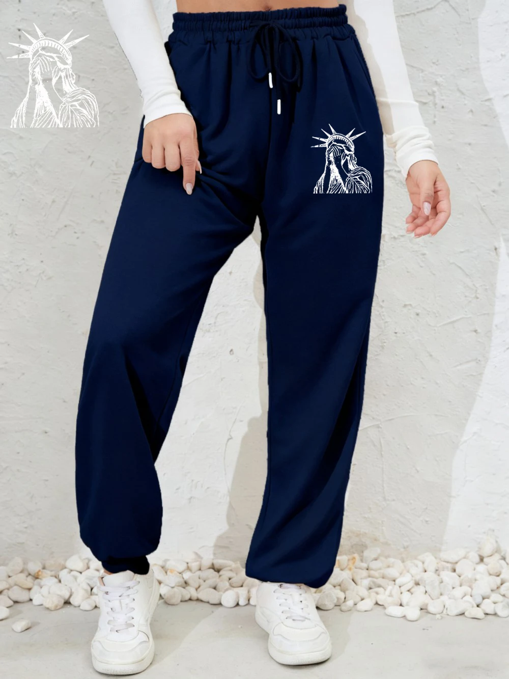 

Спортивные штаны с принтом «Статуя Свободы» Facepalm, женские базовые брюки для бега, теплые флисовые брюки с карманами, осенняя женская спортивная одежда