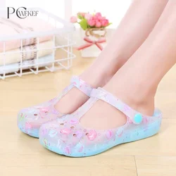 Women's Beach Fashion Casual Women's Garden Rain Boots Jelly Sandals Summer Flat Thick Bottom Printed Wedge Sandals