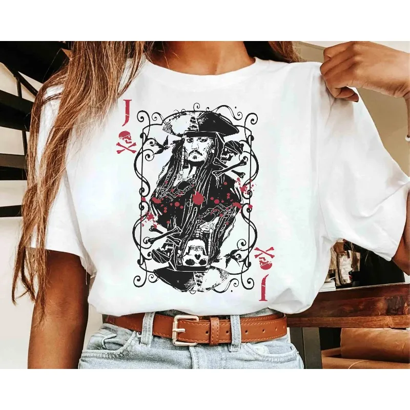 Disney Pirates of the Caribbean Jack Sparrow Playing Cards Vintage Shirt, Magic Kingdom Pirate Night T-shirt  Cotton Streetwear
