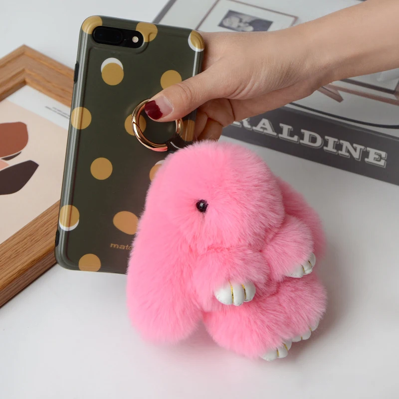 Rabbit Keychain Ring Fluffy Real Fur Pompon Bunny Trinket Key Chain Charm Cute Key Ring On Bag Car Key Pendant Lapin