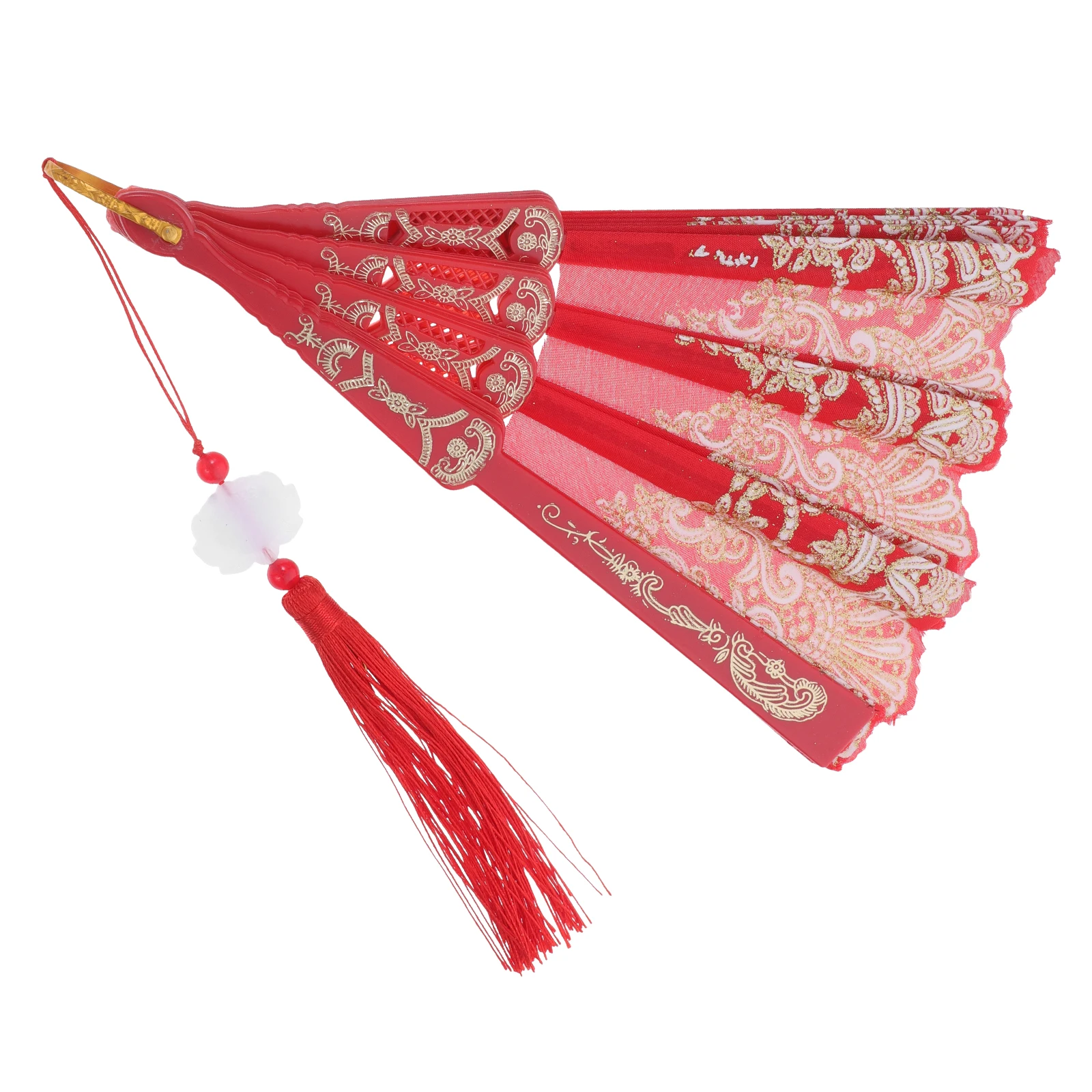 

Chinese Folding Hand Fan Embroidered Elegant Classic Color Decorative Tassel Cooling Summer Travel Dance Prop Folding Fan