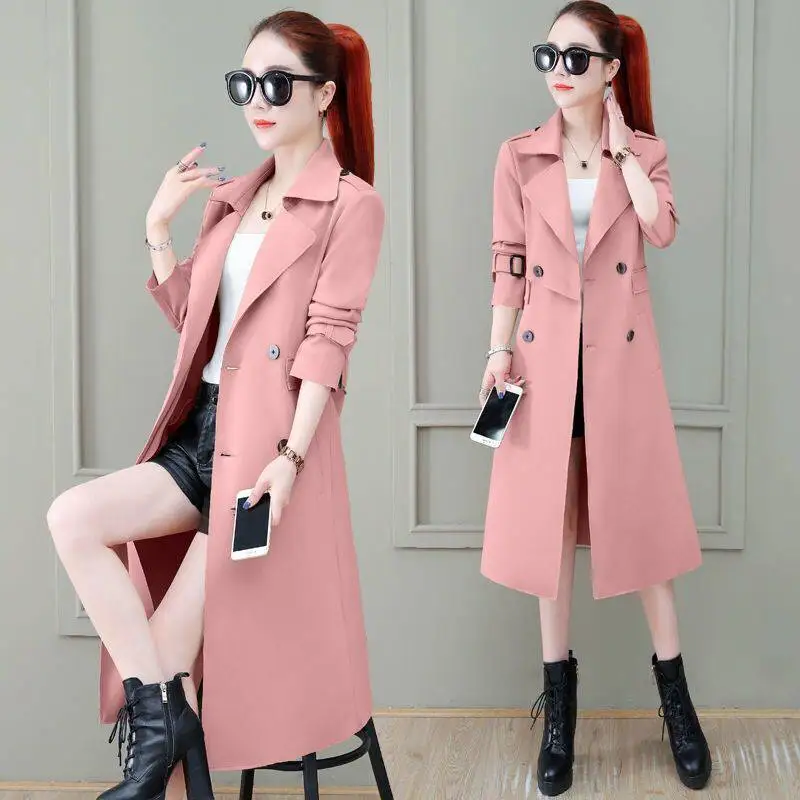 

Spring Autumn Oversized Khaki Long Trench Coat for Women Double Breasted Loose Casual Black Korean Fashion Overcoat