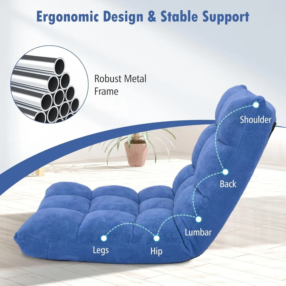 เก้าอี้เล่นเกมแบบมีเบาะรองพื้นพร้อมพนักพิงปรับได้ ผ้ากำมะหยี่สีคอรัล 14 ตำแหน่ง เบาะหนา ตัวเลือกการนั่งแบบพื้น