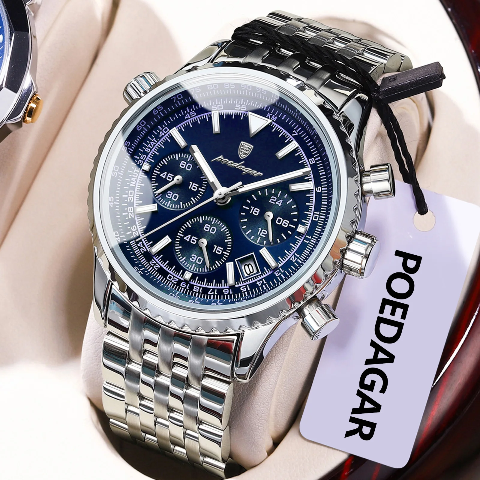 POEDAGAR Business Herren Armbanduhr Wasserdicht Leucht Datum Chronograph Luxus Mann Uhr Quarz Edelstahl Uhren Für Männer