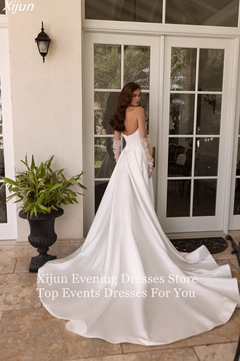 Xijun Classic Lace A-Line Civil Wedding Dress Strapless Sweetheart Women's Wedding Dresses Side Silt Bridal Gown 2026 Customized