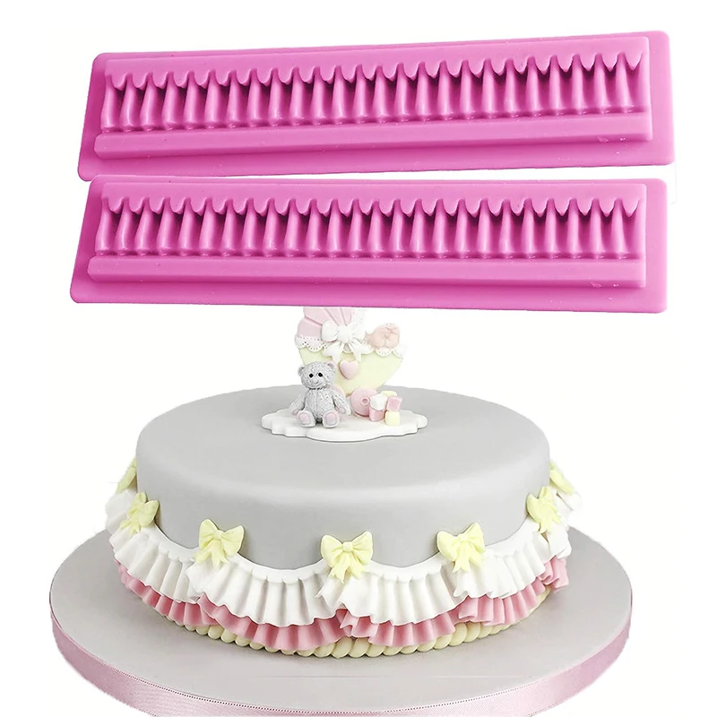 Cake Border Fondant Mold Pleated Lace Waves Mould Skirt Ruffle Scrunch Sugarcraft Baby Shower Kitchen Accessories Pastry Tools