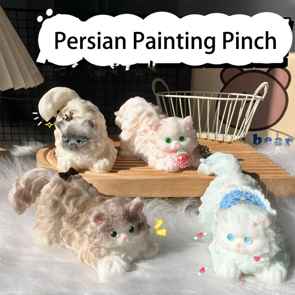 Handmade Kawaii Squeeze Simulation Cat Toy Stress Relief Anxiety Relaxation Persian Cat Squeeze Toy Slow Rebound Silicone